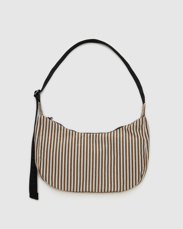 Medium Nylon Crescent Bag - Brown Stripe