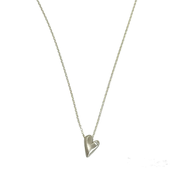 Small Puffy Sterling Heart Pendant with Diamond