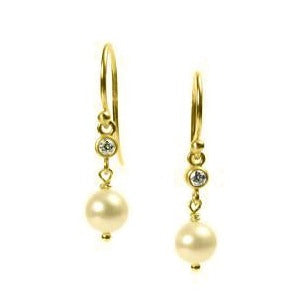 Pearl Sparkler Drop Earrings - 14 Karat and Diamonds