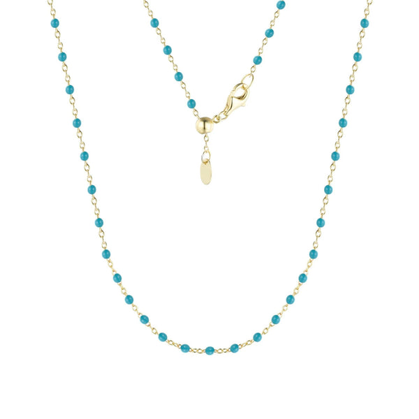 Enamel Beaded Chain Necklace - Turquoise / Gold