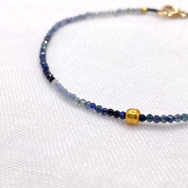 Bracelet with Sapphire and Small 18 Karat Gold Bead and Clasp
