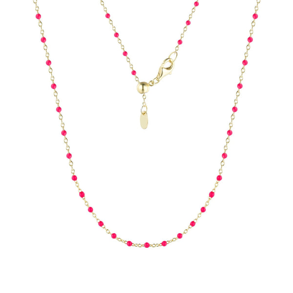 Enamel Beaded Chain Necklace - Fuchsia / Gold