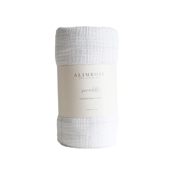 Muslin Cotton Swaddle - Grid Blue