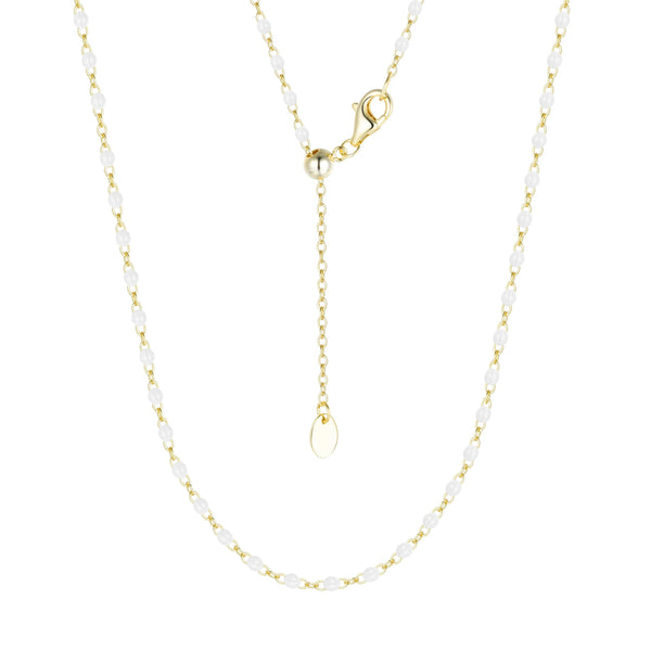 Enamel Beaded Chain Necklace - White / Gold