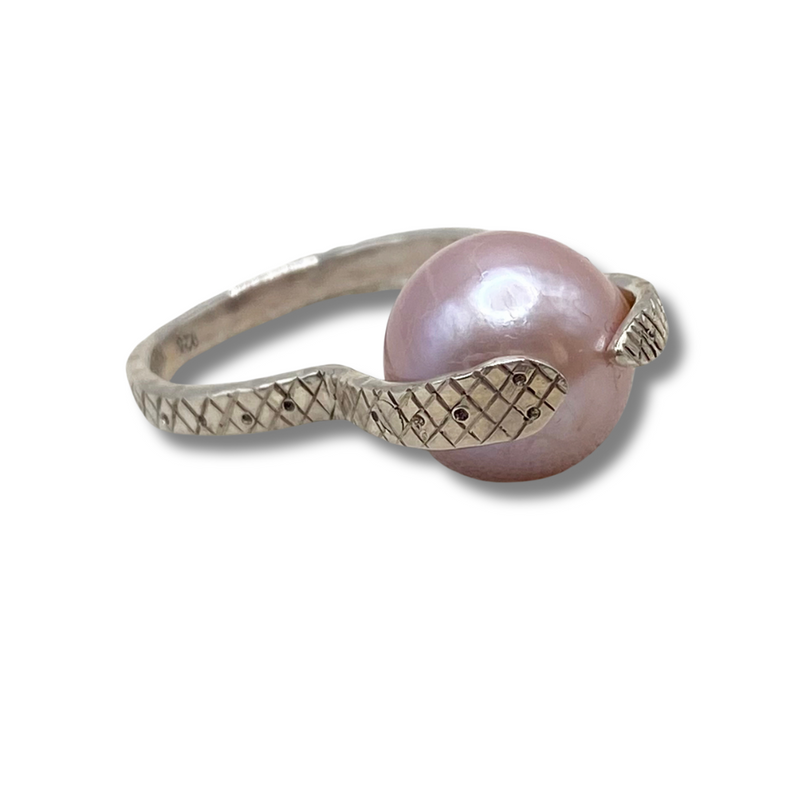 Blush Pearl on Sterling Snake Ring- Size 7