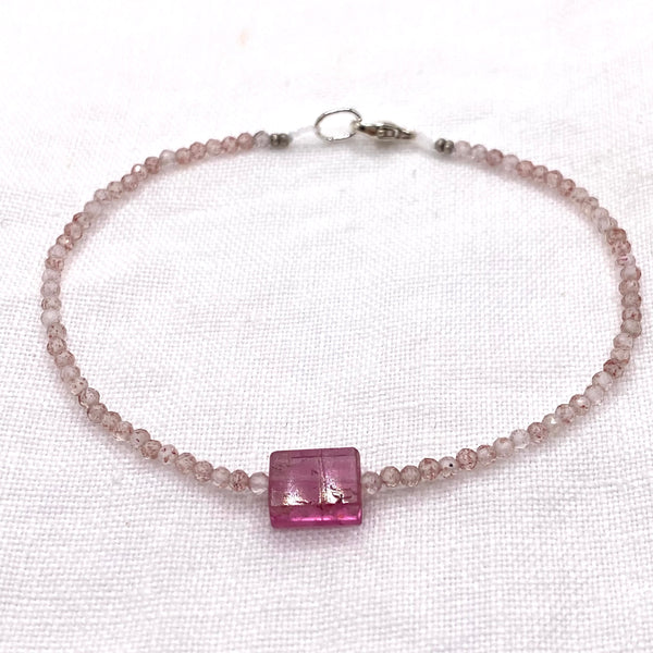 Bracelet with Strawberry Quartz, Tourmaline - Sterling Silver