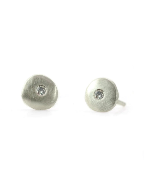 Small Sterling Silver Circle and Diamond Stud Earring
