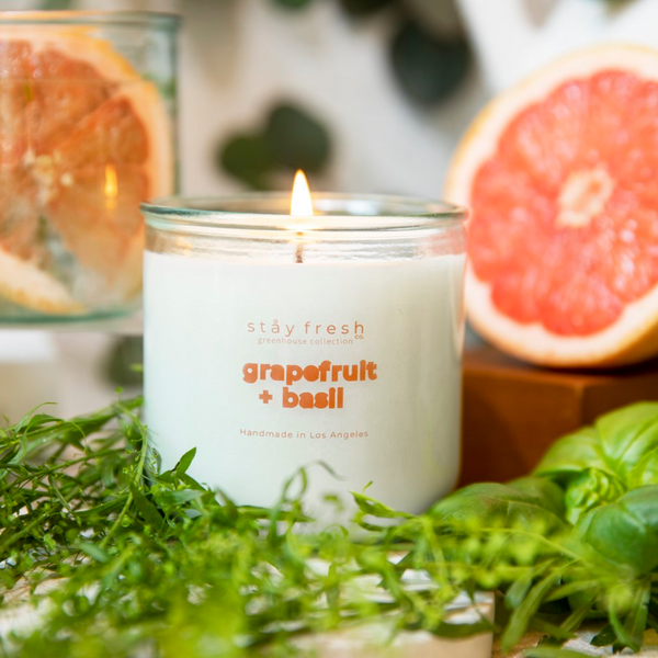 Recycled Glass Soy Candles - 10 oz - Grapefruit + Basil