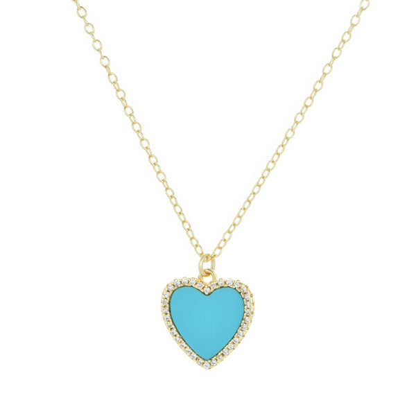 Mini Turquoise Heart Necklace With Crystals