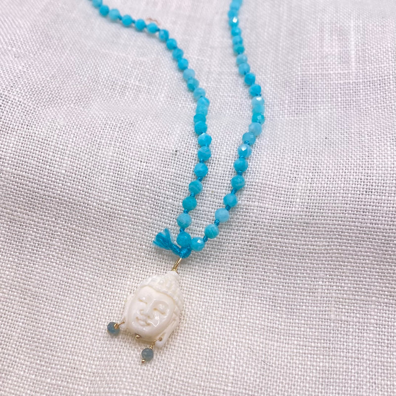 Faceted Amazonite with Quan Yin Pendant
