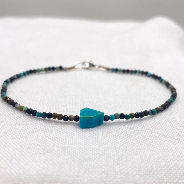 Micro Faceted Chrysocolla Bracelet with Peruvian Opal - Sterling Silver