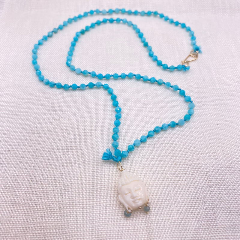 Faceted Amazonite with Quan Yin Pendant