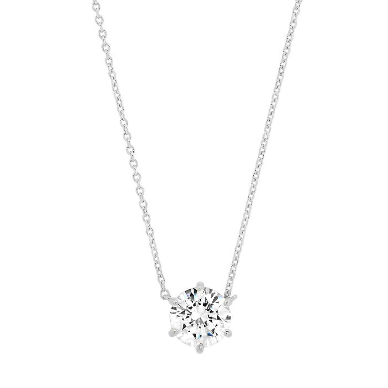 Medium Round CZ Pendant on Simple Chain - Sterling Silver