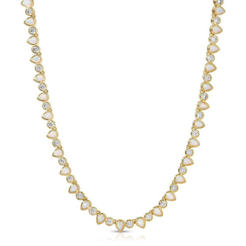 Teardrop Tennis Necklace- White Opal