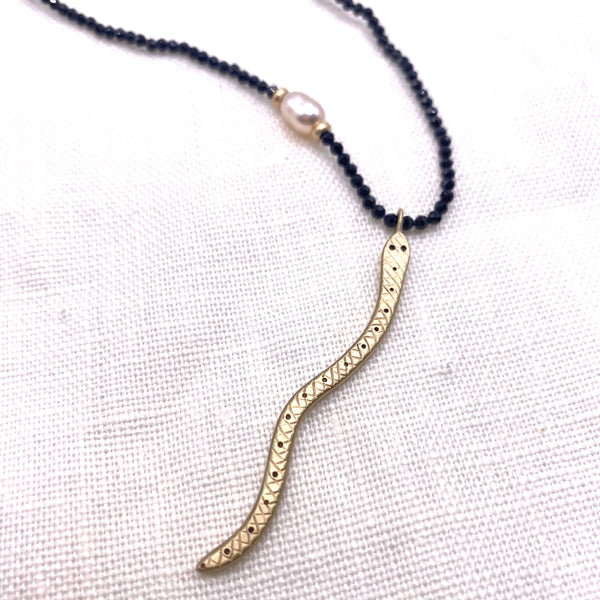 Black Spinel and Brass Snake Necklace