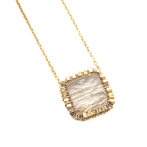 Faceted Cushion Crystal with Beaded Frame Pendant