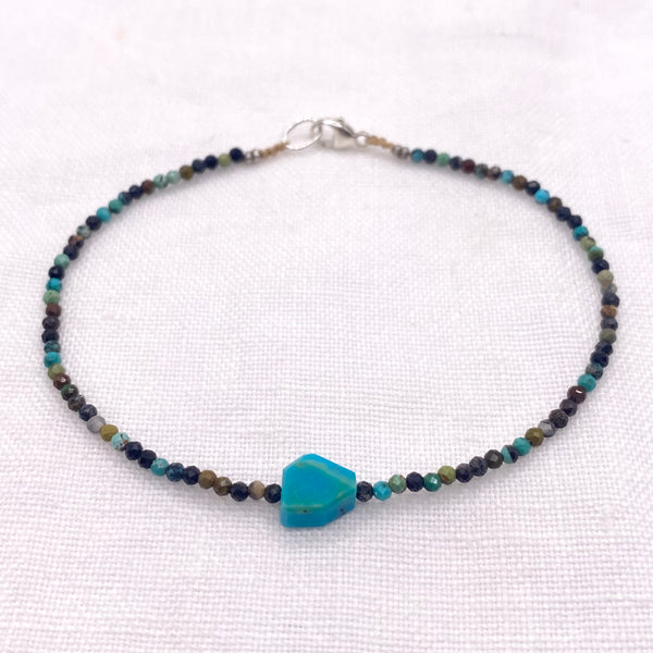 Micro Faceted Chrysocolla Bracelet with Peruvian Opal - Sterling Silver