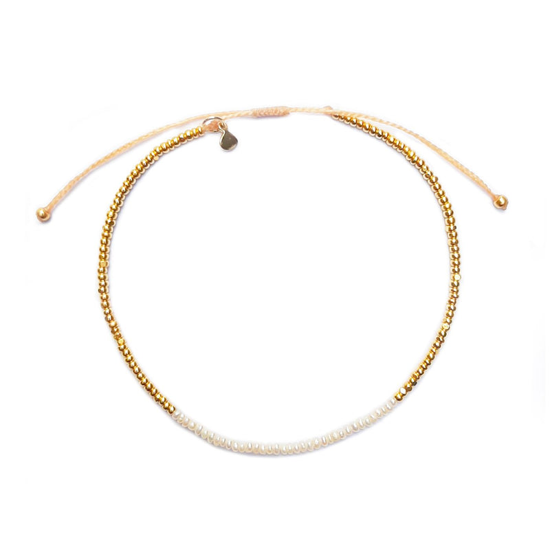 Handmade Gold Bead & Pearl  Pull-Tie Bracelet