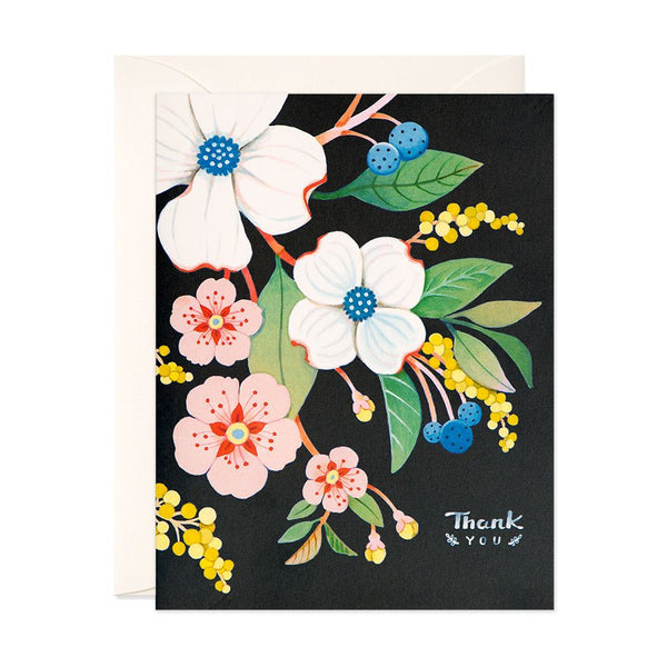 Navy Floral Thank You Greeting Card