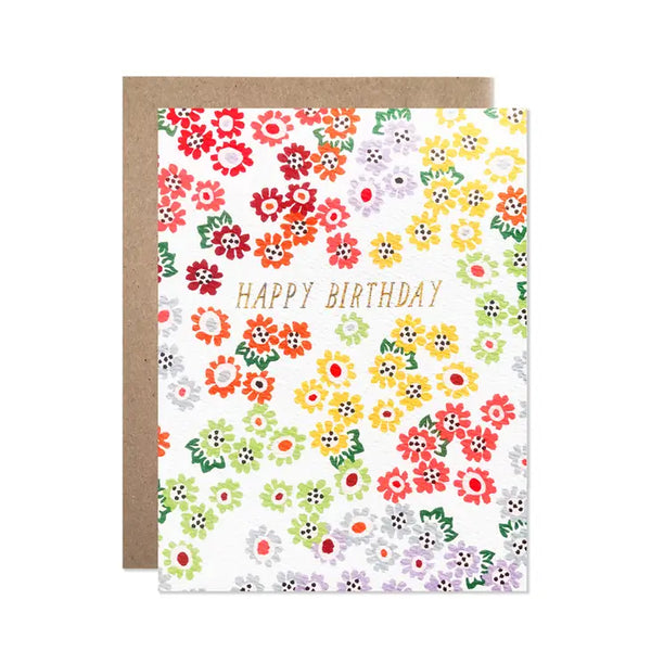 Happy Birthday Tiny Rainbow Floral with Glitter Card