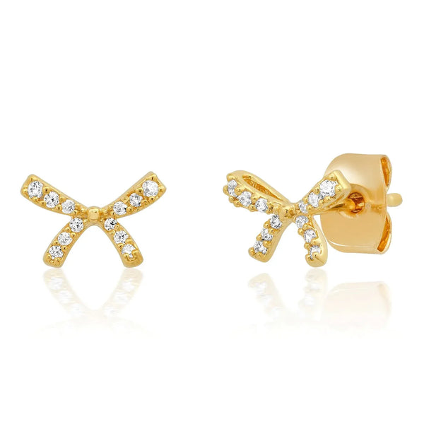Pavé Cz Gold Bow Earrings