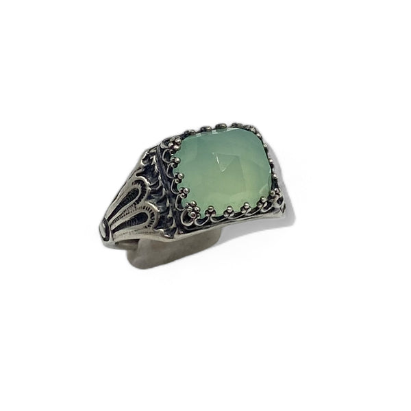 Green Calcite Cushion Ring - Size 7.5