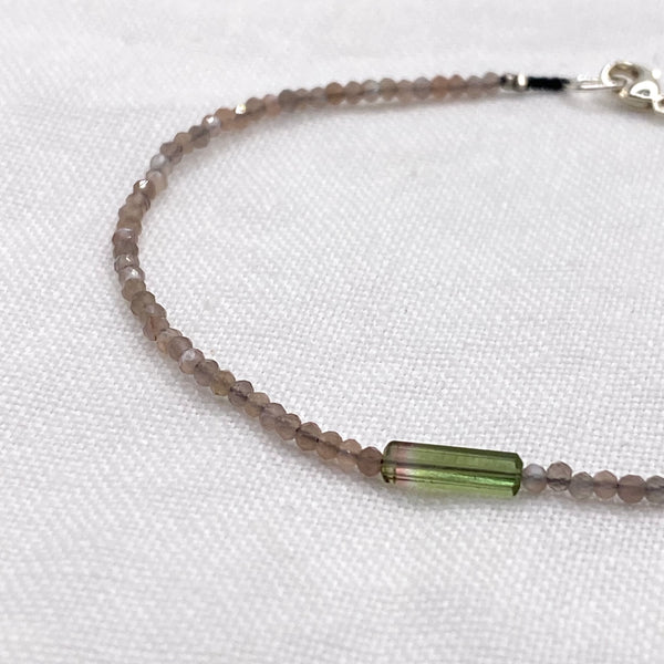 Bracelet with Chocolate Moonstone, Tourmaline - Sterling Silver