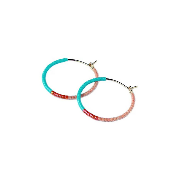 Small Color Field Hoops - Turquoise