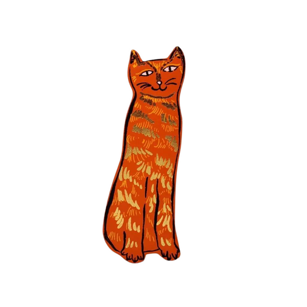 Cat Tails Leather Bookmark - Orange