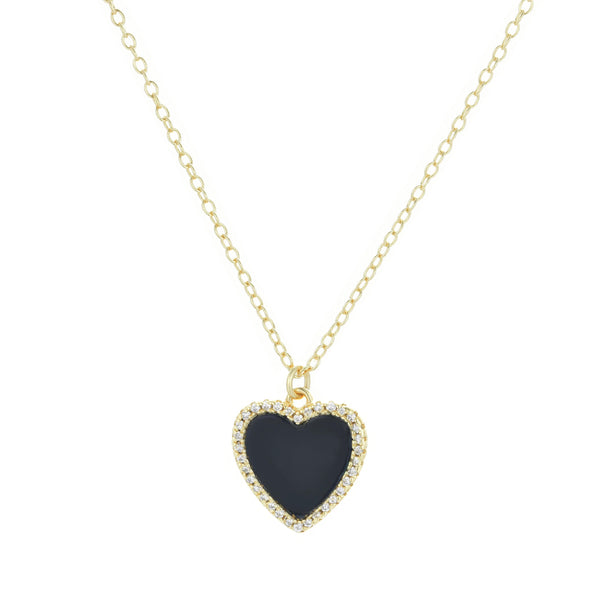 Black Onyx Heart Necklace With Crystals