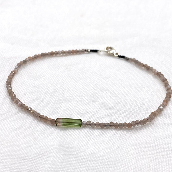 Bracelet with Chocolate Moonstone, Tourmaline - Sterling Silver