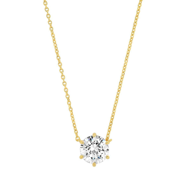 Medium Round CZ Pendant on Simple Chain - Gold Vermeil