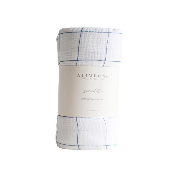 Muslin Cotton Swaddle - Grid Navy