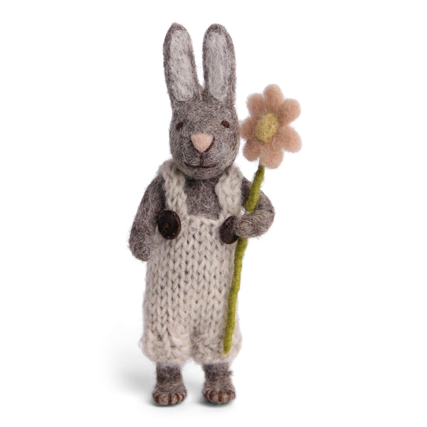 Felt Small Grey Bunny w/Pants & Flower