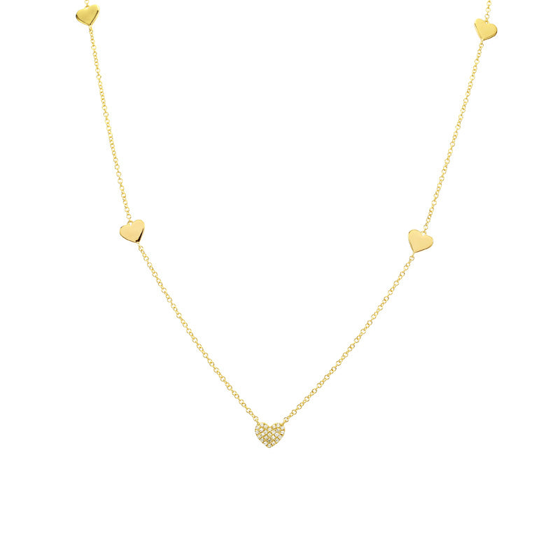 14 Karat Gold Heart Chain Necklace with Pave Diamond Heart