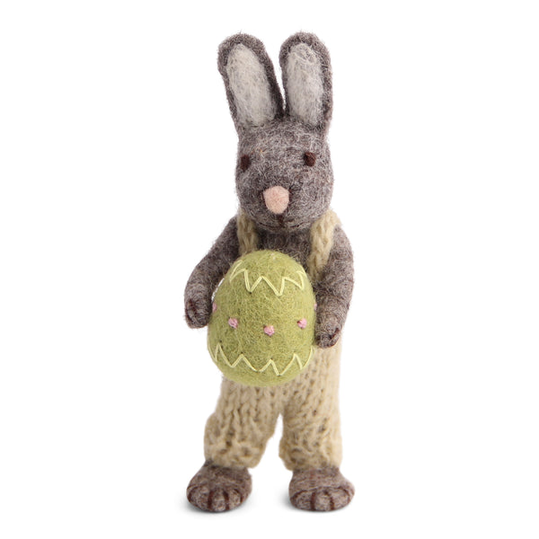 Felt Small Grey Bunny w/Pants & Green Egg