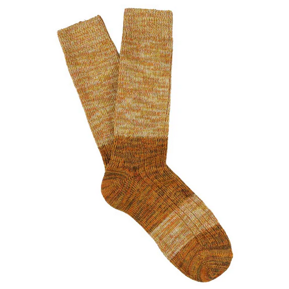 Men's Melange Block Socks - Mustard/Brown