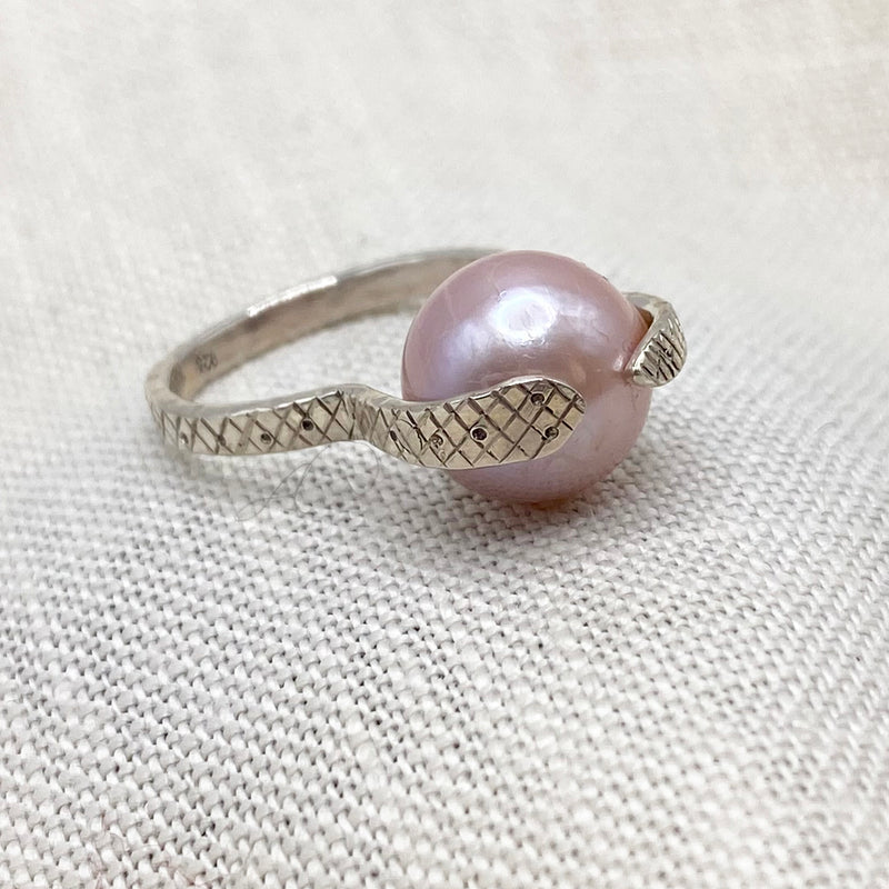 Blush Pearl on Sterling Snake Ring- Size 7