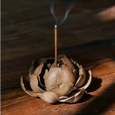 Ceramic Lotus Incense Burner - Brown