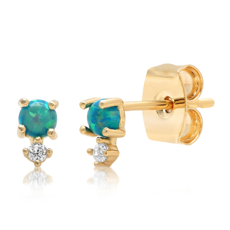 Dark Blue Opal and CZ Gold Vermeil Earring