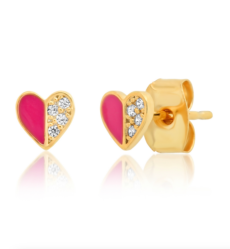 Heart Enamel Studs with Pave Accents