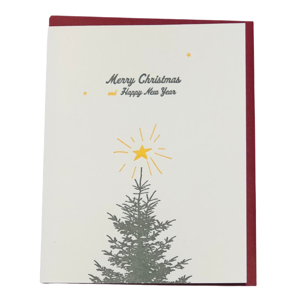 Merry Christmas Tree + Star Letterpress Box of 6 Cards