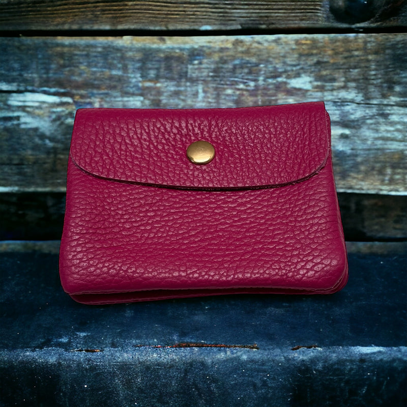Mini Wallet- Pebble Leather - Magenta