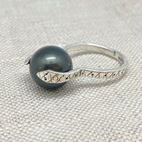 Sterling Snake Ring with Tahitian Pearl