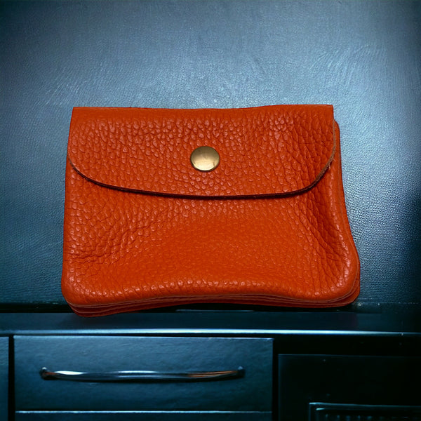 Mini Wallet- Pebble Leather - Orange