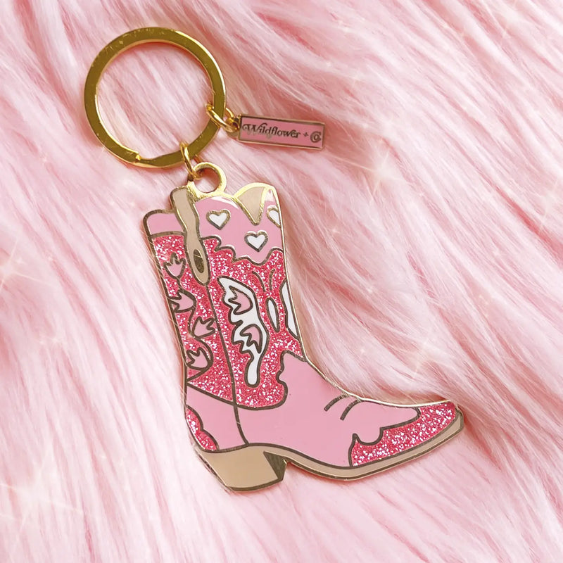 Pink Cowgirl Boot Enamel Keychain