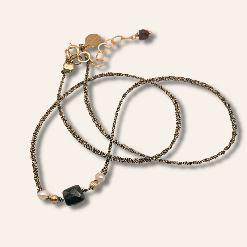 Bianca Adjustable Lurex Necklace with Tourmaline & Pearls