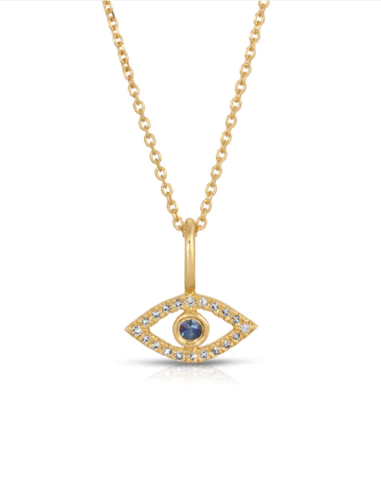 Bleu 14 Karat Gold Diamond and Sapphire Evil Eye Necklace