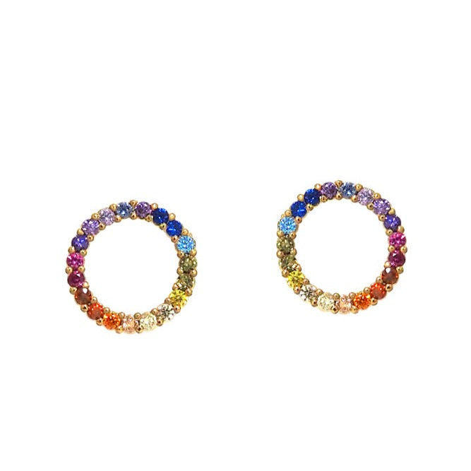Open Circle Rainbow CZ Post Earring