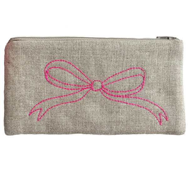 Pink Bow Linen Pouch